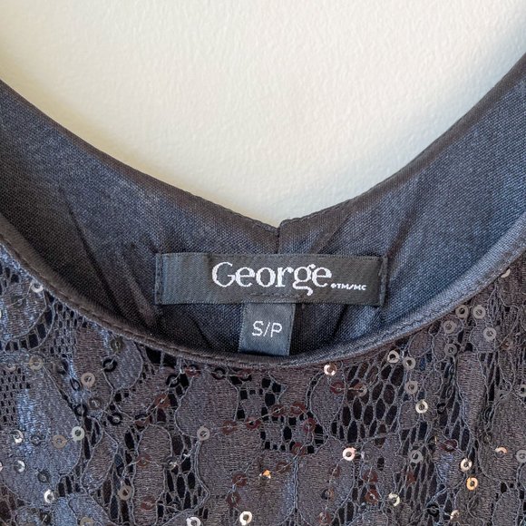 George Sequin Lace Little Black Party Dress Small - Picture 3 of 4